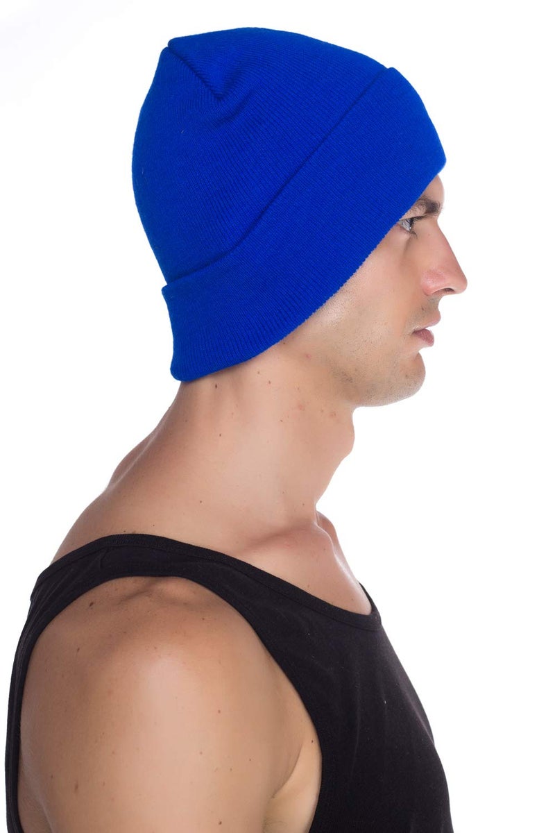 Top Level Beanie Men Women - Unisex Cuffed Plain Skull Knit Hat Cap, Royal - Image 5